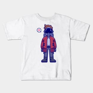 Cute Spaceman Astronaut Wearing Jacket Cartoon Kids T-Shirt